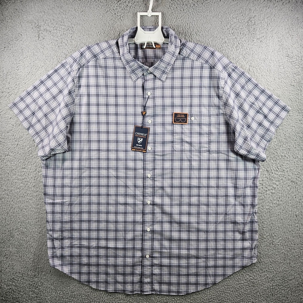 NEW Cremieux Performance Shirt Men 3XB UPF 30+ Short Sleeve Gray Plaid